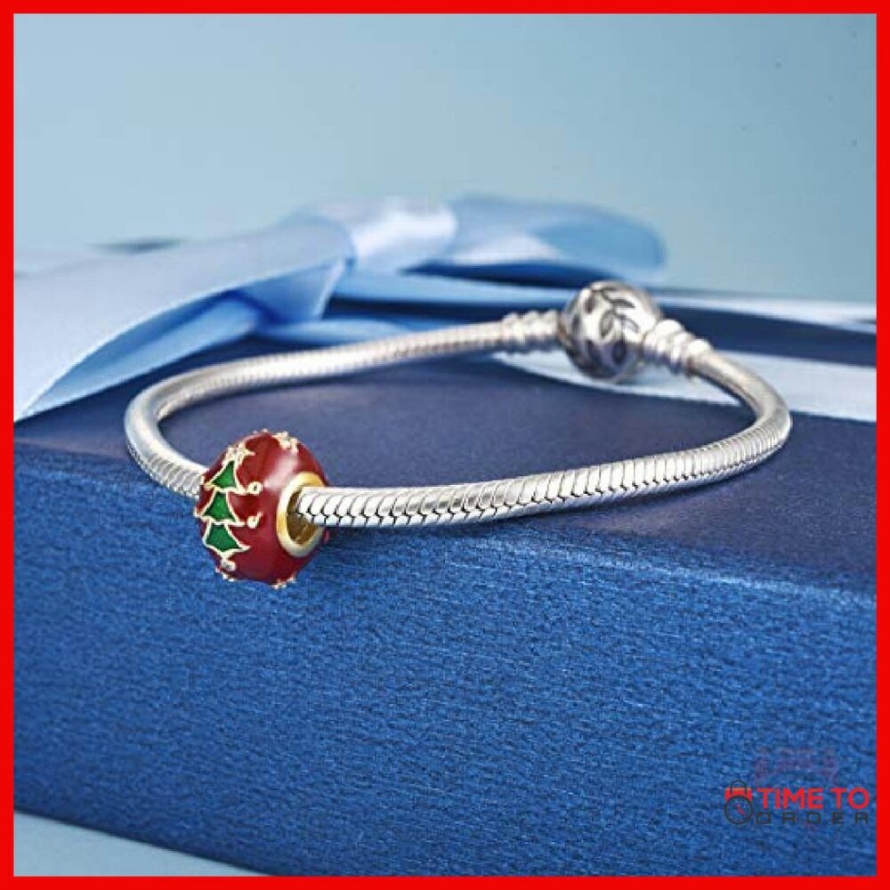925 Sterling Silver Christmas Tree Charm Bracelet with Cubic Zirconia - Picture 4 of 8